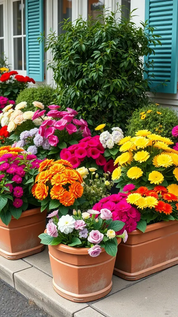 23 Stunning Planter Box Flower Combinations for Your Garden 12 Colorful planter boxes filled with various flowers in vibrant shades of pink, yellow, orange, and red.