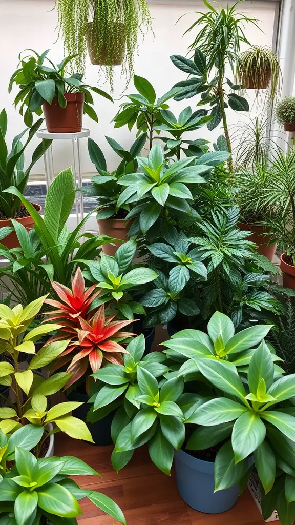 A vibrant collection of Mother Tongue plants and other leafy varieties arranged beautifully.