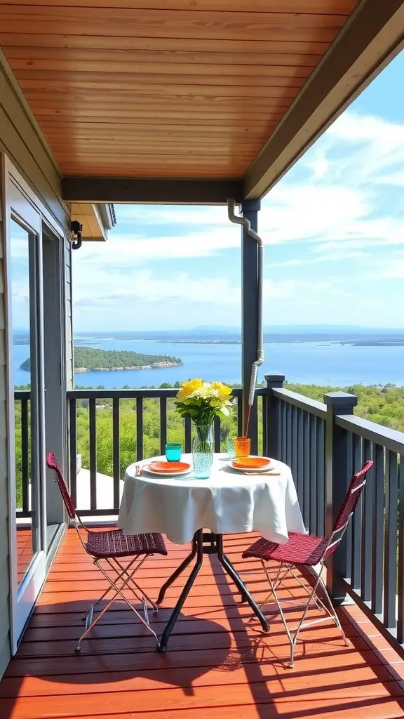 21 Inspiring Small Deck Ideas to Maximize Your Outdoor Space 2 A small deck with a round table and two chairs overlooking a scenic view