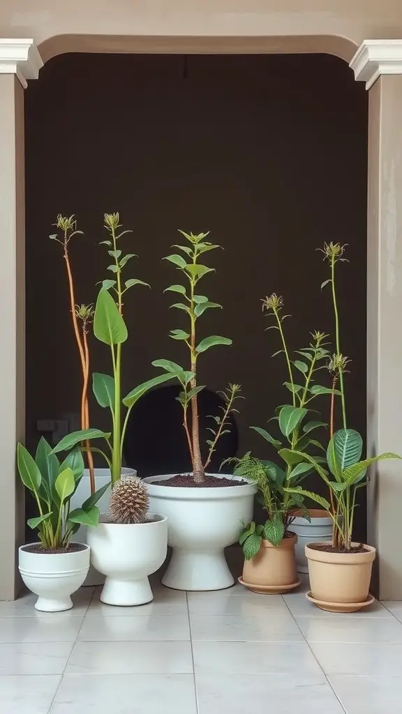 Arrangement of various Mother Tongue plants in different pots