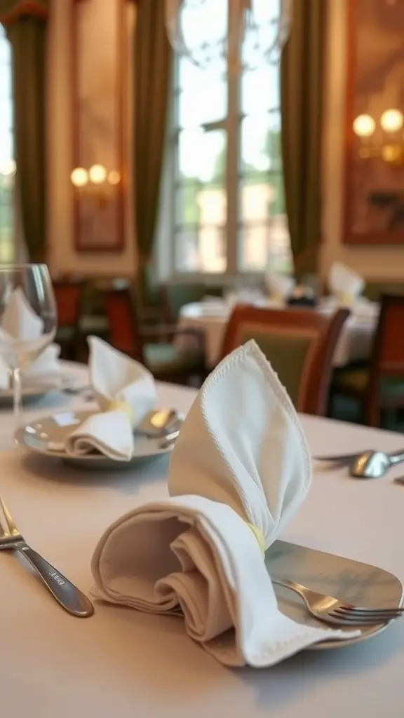 Elegant table setting with creatively folded napkins