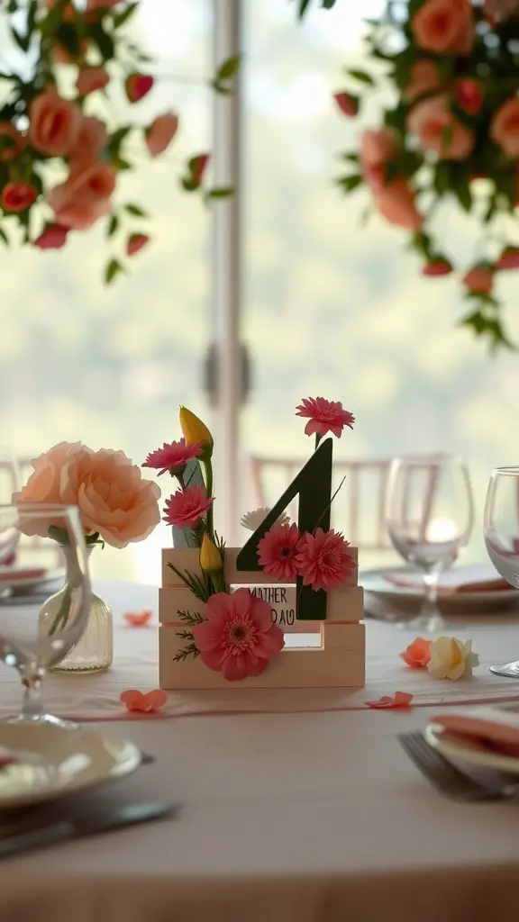 27 Creative Mother’s Day Decor Ideas to Celebrate Mom 20 Creative table number decor for Mother's Day with flowers and number 4.