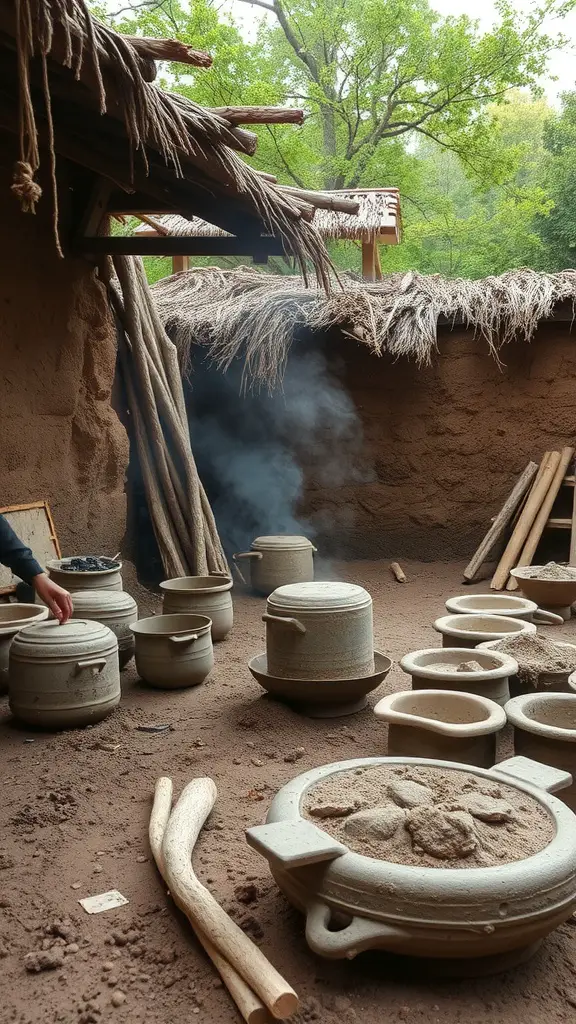 25 Creative Mud Kitchen Ideas for Kids to Inspire Imaginative Play 27 Traditional cooking area with clay pots and natural materials.