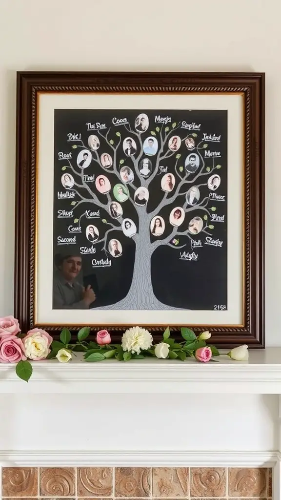 Customized family tree artwork with names and photographs of family members.