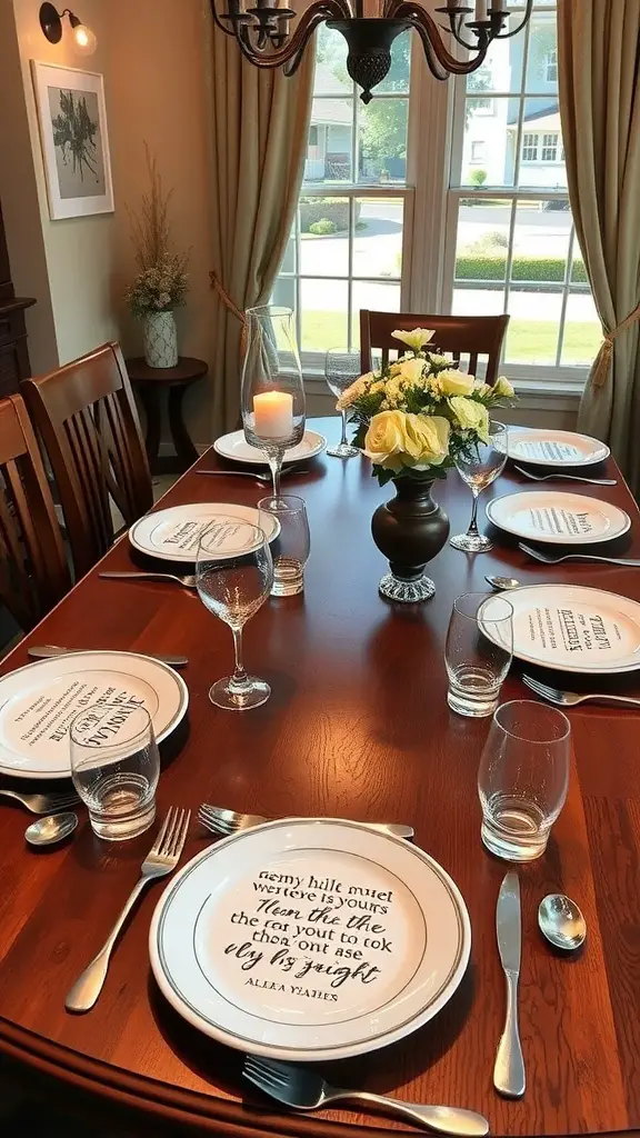 27 Creative Mother’s Day Decor Ideas to Celebrate Mom 27 A dining table set with customized place mats and floral centerpiece, creating a warm and inviting atmosphere.