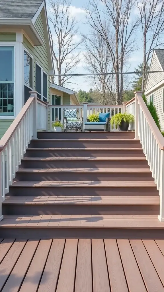 21 Creative Deck Step Ideas to Enhance Your Outdoor Space 15 Deck steps with integrated seating and decorative plants