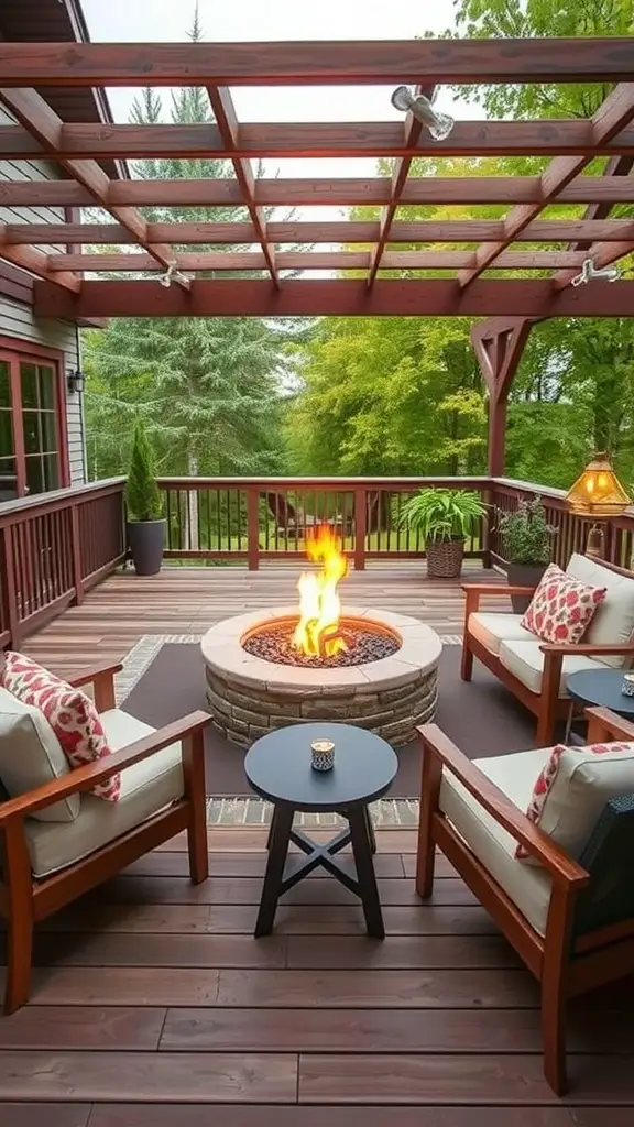 27 Inspiring Outdoor Deck Ideas You'll Love 9 Deck featuring a fire pit surrounded by seating and greenery