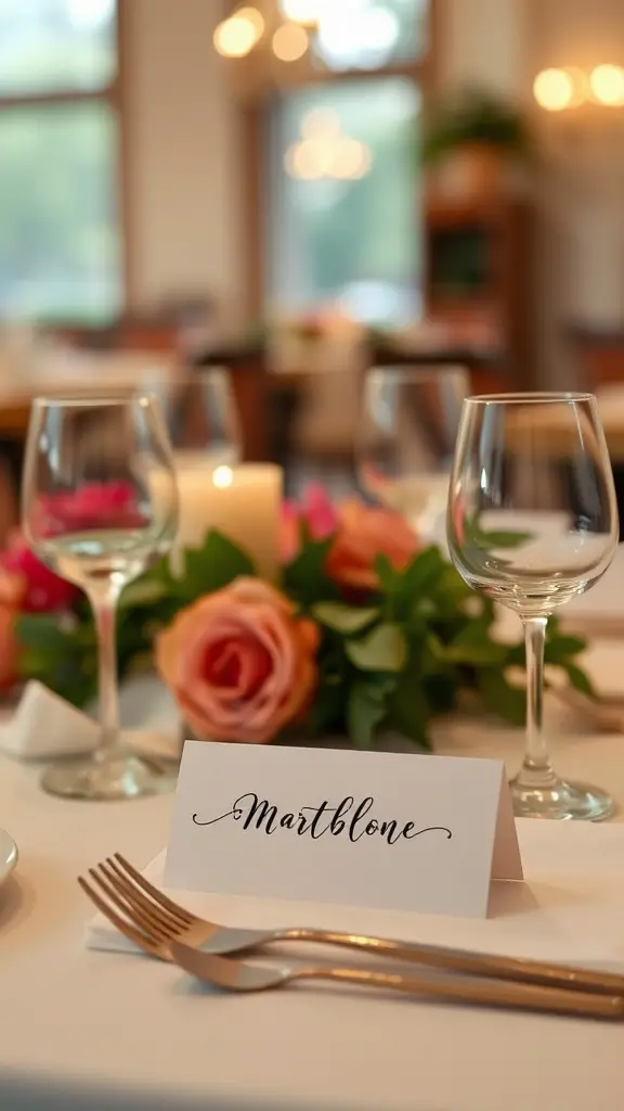 Elegant place card on a beautifully set brunch table