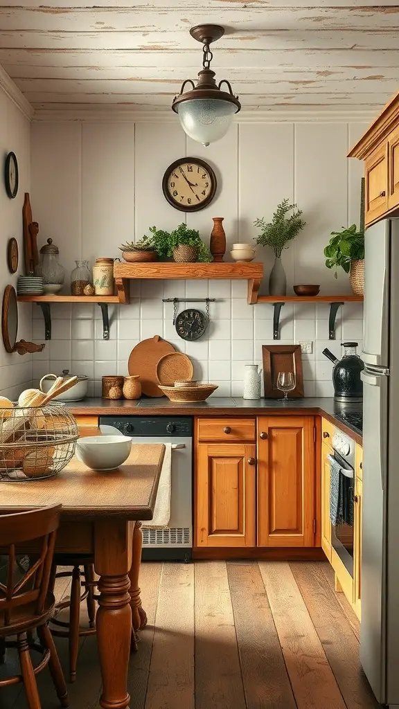 Cozy French country kitchen with wooden elements and natural decor