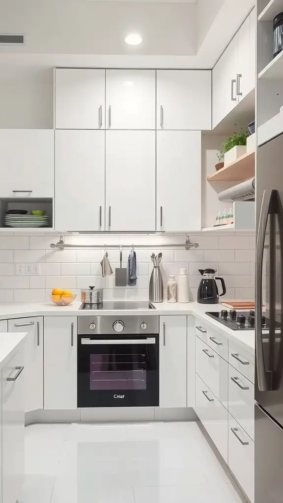 Functional white kitchen with modern appliances and ample storage space