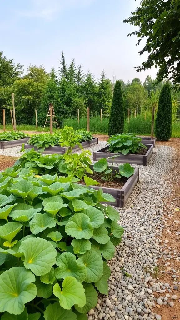 19 Creative Gravel Border Ideas for Your Garden 15 A vegetable garden with raised beds surrounded by gravel borders