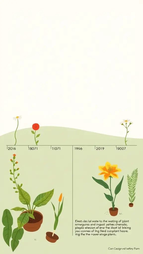 A timeline illustration showing the evolution of various mother tongue plants from 1996 to 2019, including details of their significance.