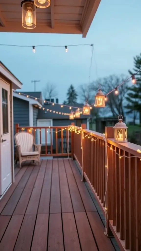 21 Inspiring Small Deck Ideas to Maximize Your Outdoor Space 14 A beautifully lit small deck with twinkling lanterns and string lights