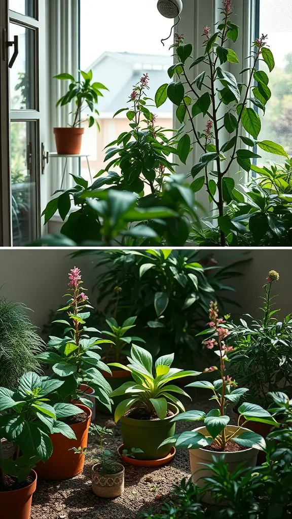 A comparison of mothers tongue plants indoors and outdoors, showcasing their adaptability.