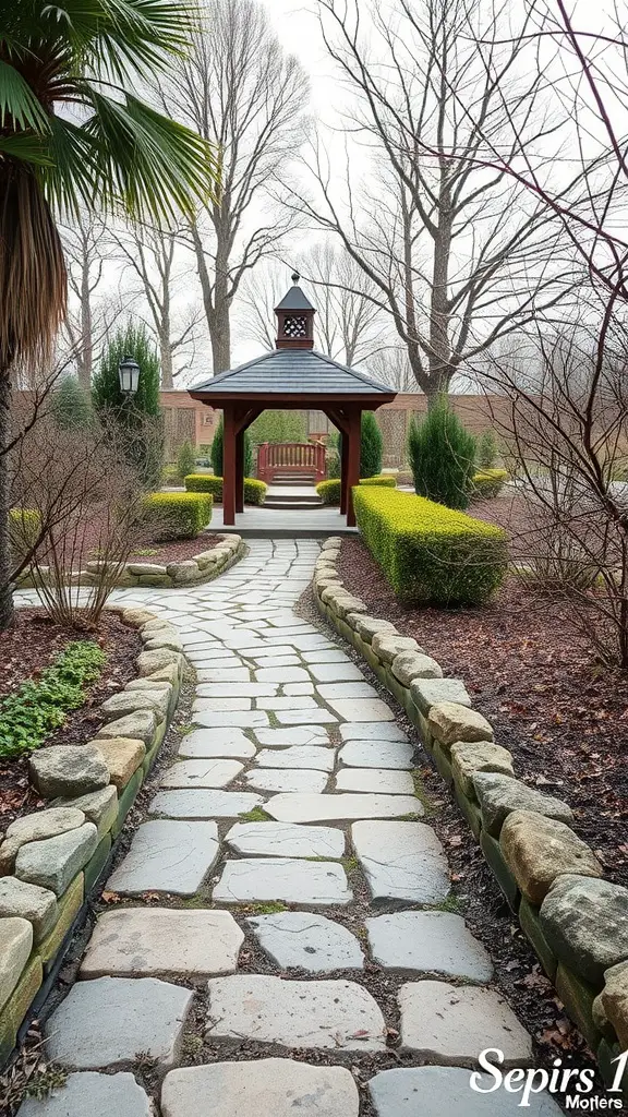 27 Stunning Stone Pathway Ideas for Your Garden Walkways 27 Stone pathway leading to a gazebo in a landscaped garden