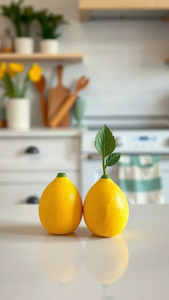 Lemon-shaped salt and pepper shakers on a kitchen counter