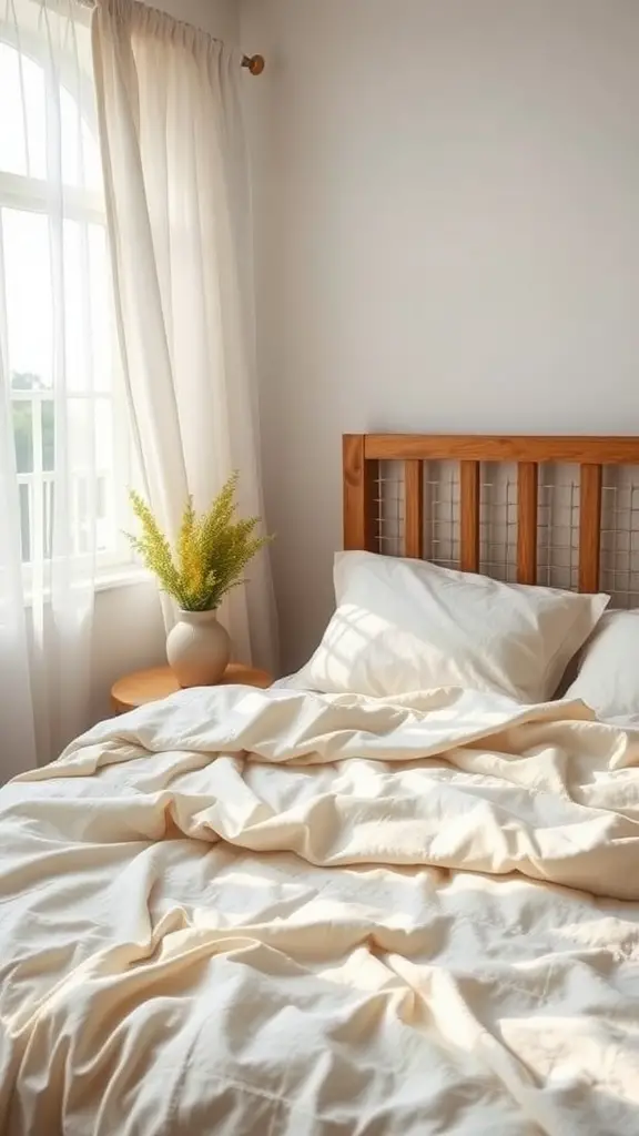 27 Stylish Summer Bedroom Ideas to Refresh Your Space 6 A cozy summer bedroom with lightweight bedding and sheer curtains