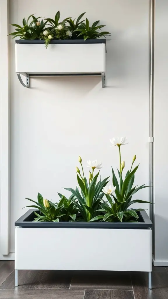 29 Stunning Flower Box Ideas to Brighten Your Outdoor Space 11 Modern minimalist flower boxes with white flowers and greenery