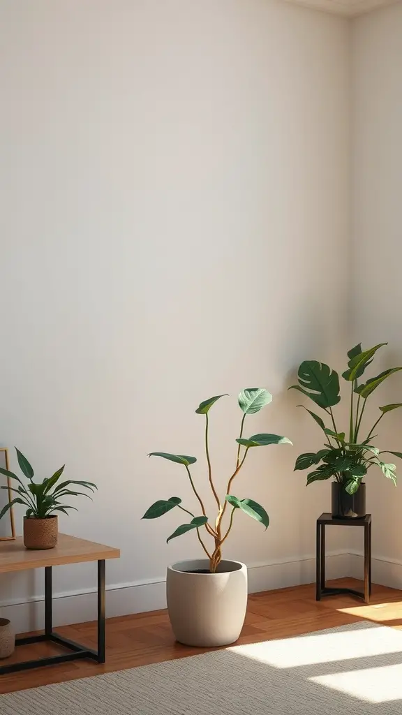 A bright room with mother tongue plants in minimalist design