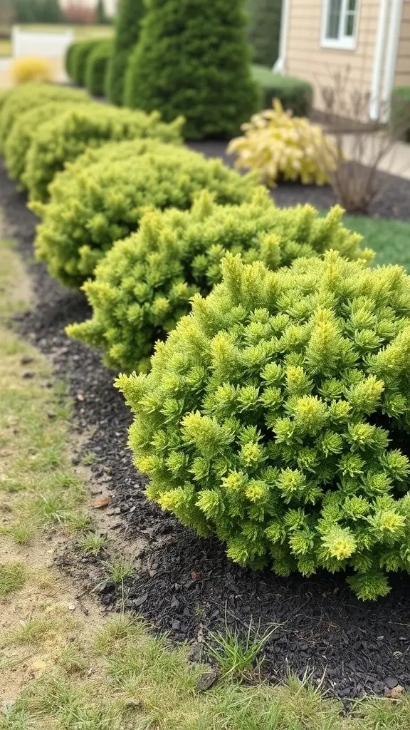 21 Creative Mulch Landscaping Ideas to Transform Your Outdoor Space 10 Green shrubs with dark mulch around them