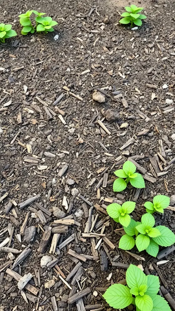 21 Creative Mulch Landscaping Ideas to Transform Your Outdoor Space 8 A garden area with green plants and a layer of mulch.