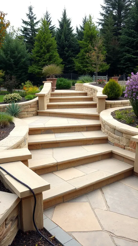 21 Creative Deck Step Ideas to Enhance Your Outdoor Space 8 Natural stone steps blending harmoniously with lush landscaping and greenery