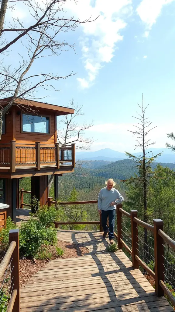 17 Inspiring Multi-Level Deck Ideas for Your Outdoor Space 15 A multi-level deck leading into a nature trail with a scenic overlook