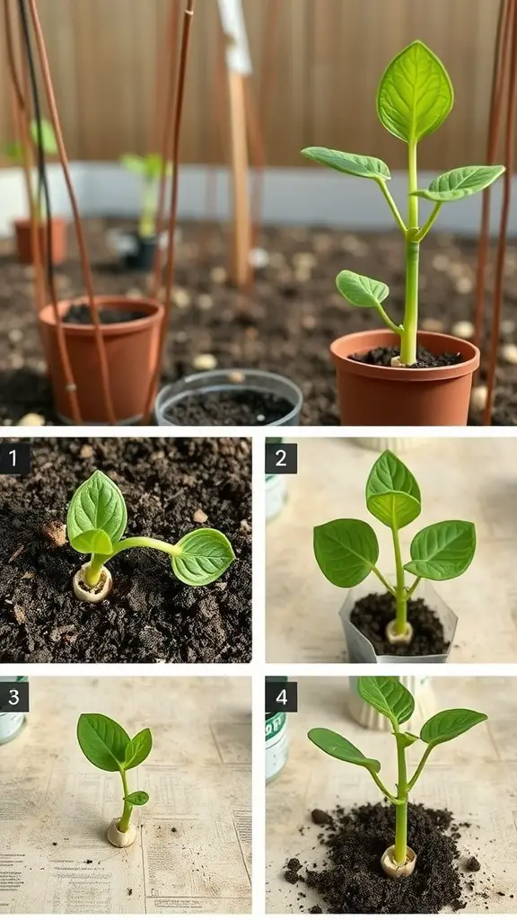 A step-by-step guide on propagating Mother tongue plants showing different stages from cutting to rooting.