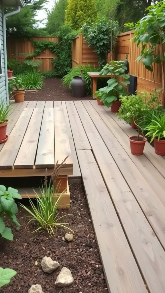 19 Creative Deck Skirting Ideas for Your Outdoor Space 9 A wooden deck with plants and decorative elements