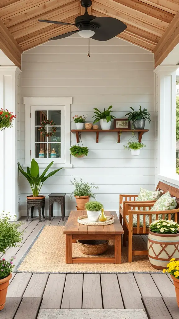 23 Inspiring Summer Porch Decor Ideas for a Vibrant Outdoor Space 12 Rustic wooden furniture on a summer porch with plants and decor