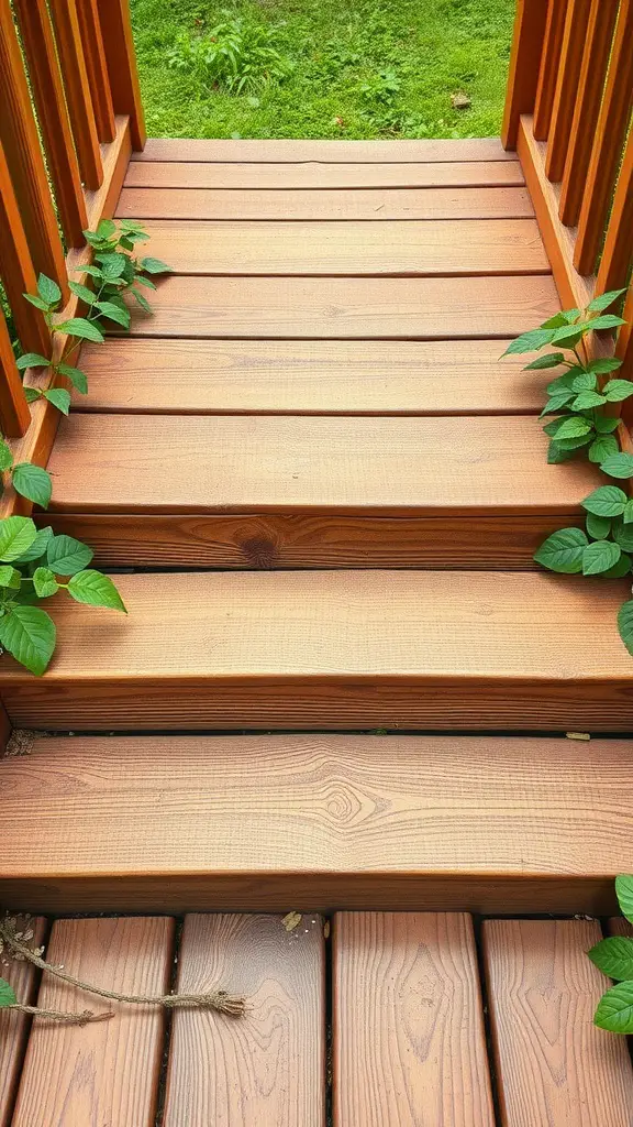 21 Creative Deck Step Ideas to Enhance Your Outdoor Space 4 Wooden deck steps with greenery around them