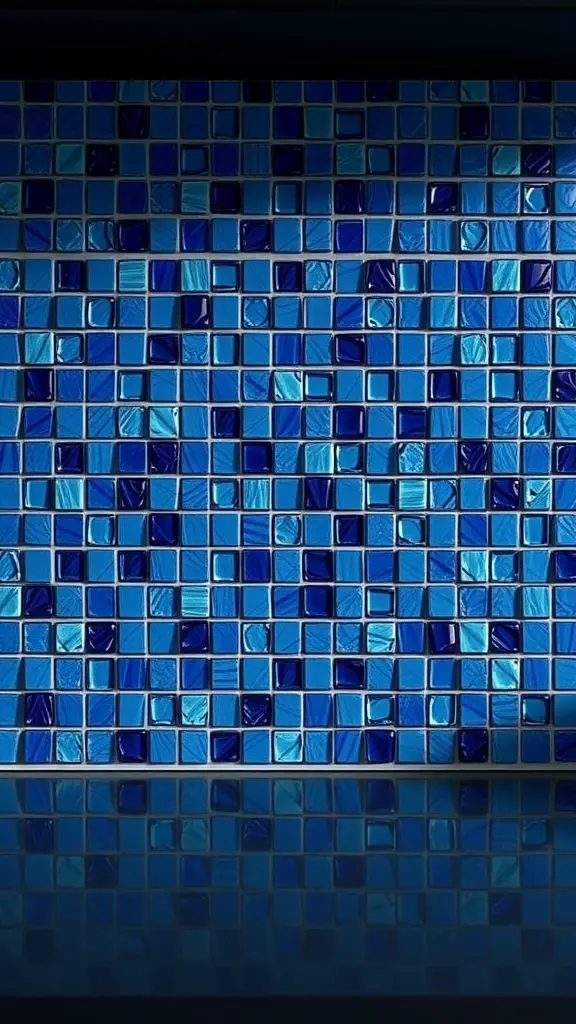 Sapphire mosaic tiles in shades of blue used as a kitchen backsplash