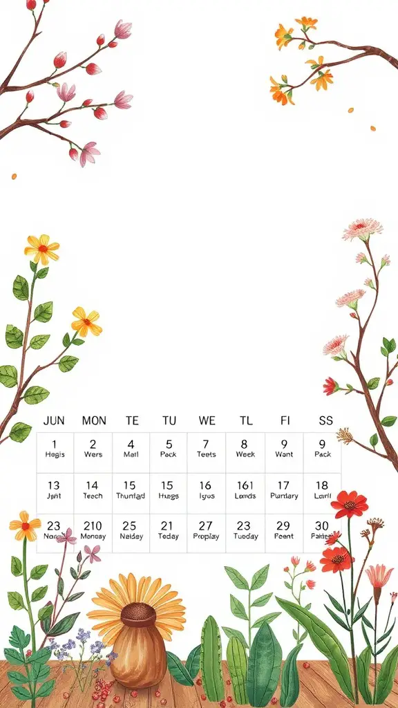 A colorful illustration with flowers and a calendar layout for seasonal care tips.