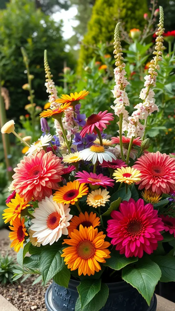 33 Stunning Summer Wedding Flower Ideas You’ll Love 18 A vibrant summer flower arrangement featuring gerbera daisies and snapdragons.