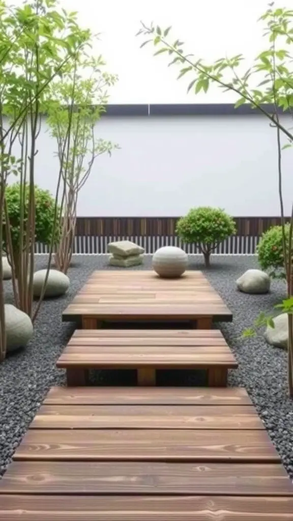 21 Creative Deck Step Ideas to Enhance Your Outdoor Space 13 Bamboo steps in a Zen garden with greenery and stones