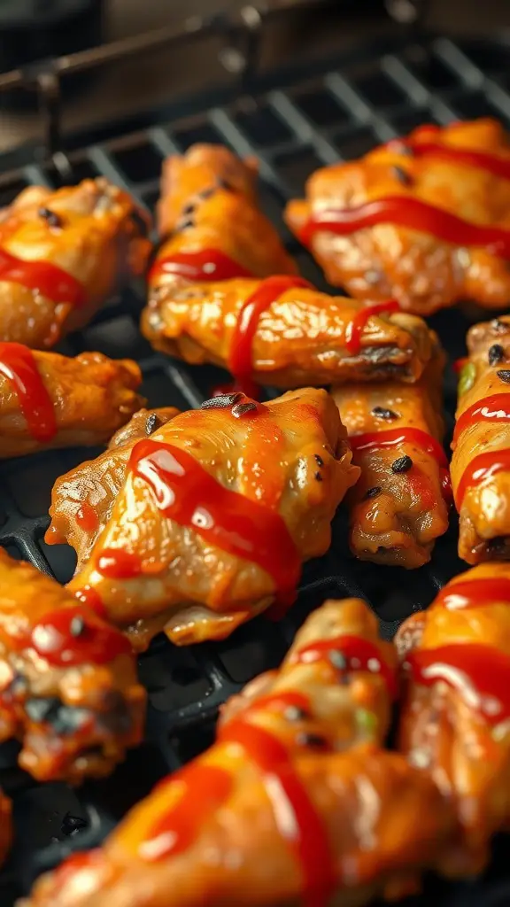 Grilled chicken wings with barbecue sauce on a grill