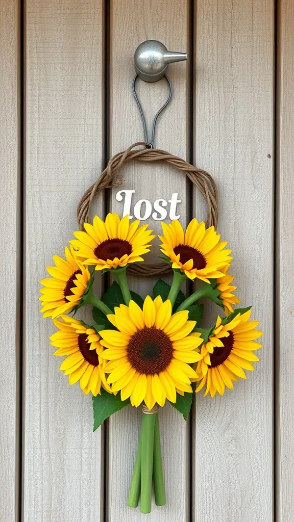 21 Creative Summer Door Hanger Ideas You’ll Love 10 A door hanger with a bouquet of sunflowers and the word 'Lost'