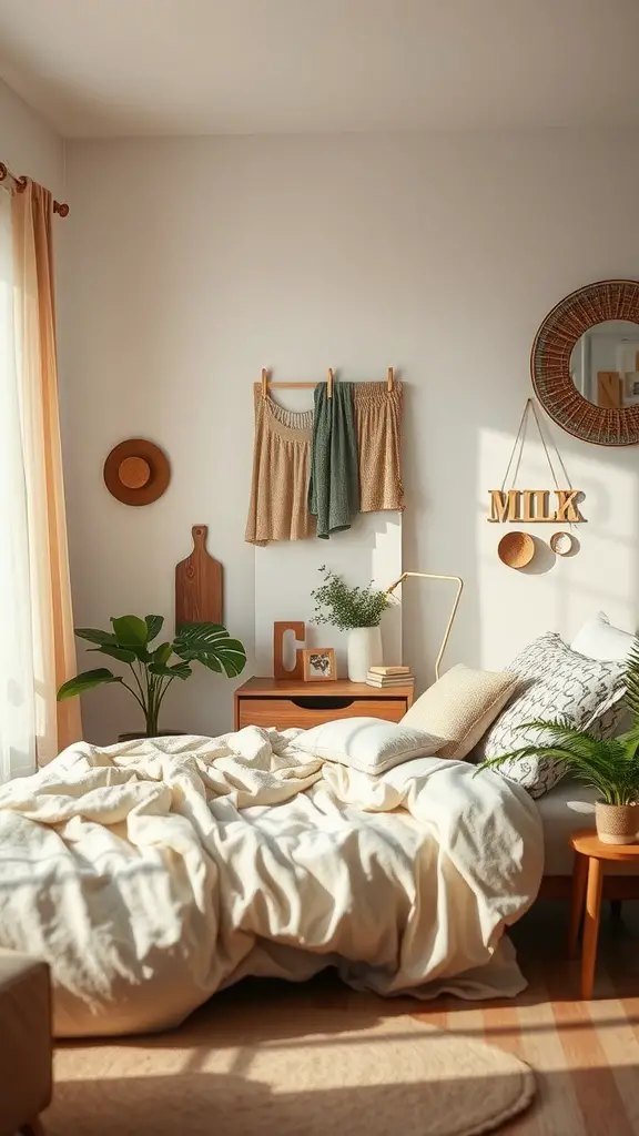 A cozy mother's room featuring natural materials, plants, and soft textures