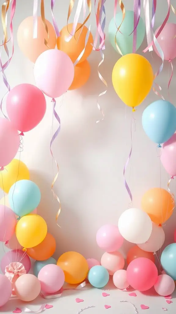 Colorful balloons and streamers for Mother's Day decor