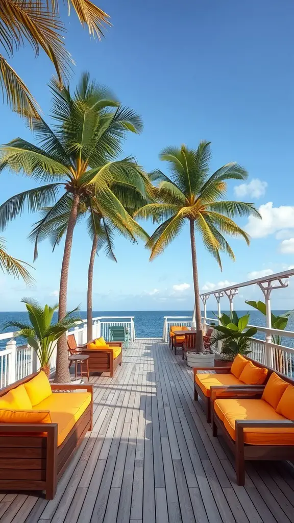15 Creative Garden Decking Ideas for Your Outdoor Space 11 Tropical-themed decking with palm trees and comfortable seating