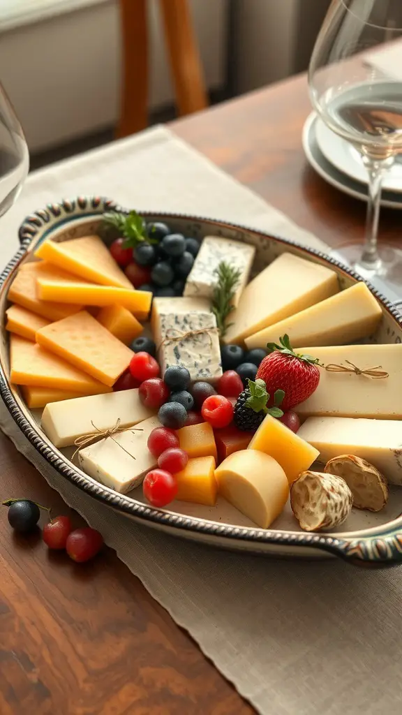 27 Creative DIY Ceramic Projects to Inspire Your Next Craft Adventure 12 An artisan ceramic serving platter filled with various cheeses, berries, and nuts, beautifully arranged for a gathering.