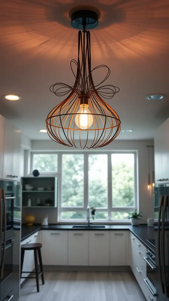 19 Stylish Kitchen Lighting Fixture Ideas You’ll Love 4 Artistic ceiling fixture in a modern kitchen