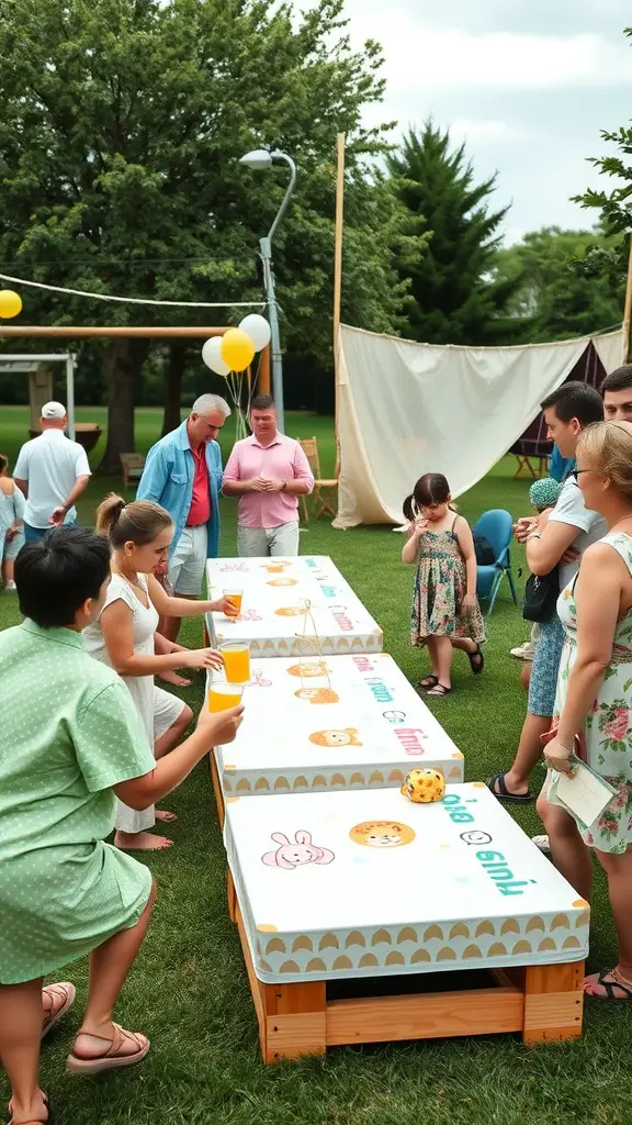 19 Creative Summer Baby Shower Ideas to Celebrate the Mom-to-Be 5 Guests playing baby animal themed games at a summer baby shower