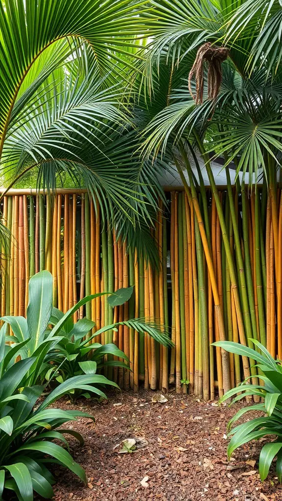 21 Creative Backyard Privacy Ideas to Keep Neighbors at Bay 5 Bamboo fencing surrounded by tropical plants creating a private backyard space