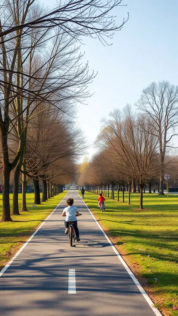 15 Fun Outdoor Activities for Kids to Enjoy 10 Children biking on a park path lined with trees.