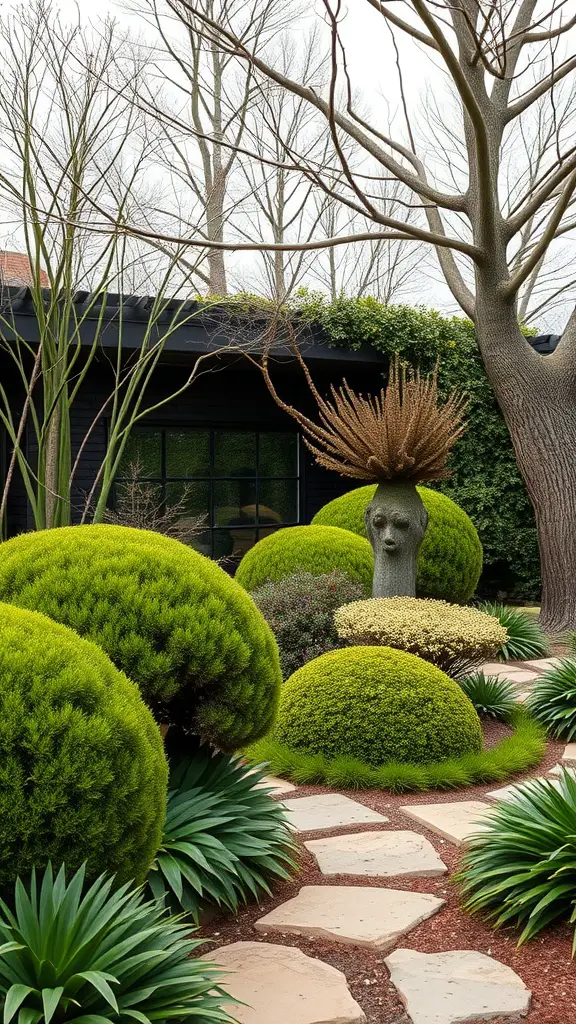23 Stunning Shrubs for Beautiful Landscaping Ideas 15 A modern landscape featuring bold architectural shrubs and a stone pathway.