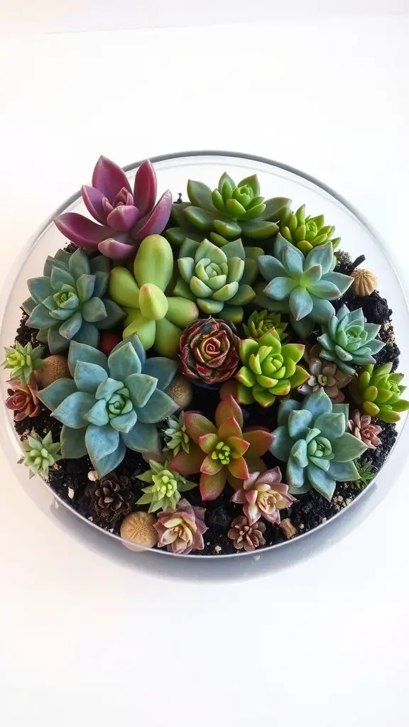 17 Creative Terrarium Ideas to Inspire Your Green Thumb 16 A beautiful arrangement of various succulents in a clear glass terrarium.