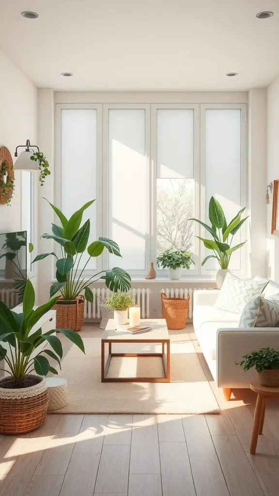 23 Fresh Summer Home Decor Ideas to Refresh Your Space 7 Bright and airy living room with plants and sunlight