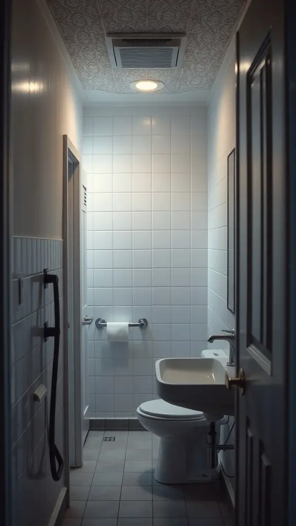 19 Creative Dorm Bathroom Ideas for a Stylish Space 10 Brightly lit dorm bathroom with white tiles and clean design
