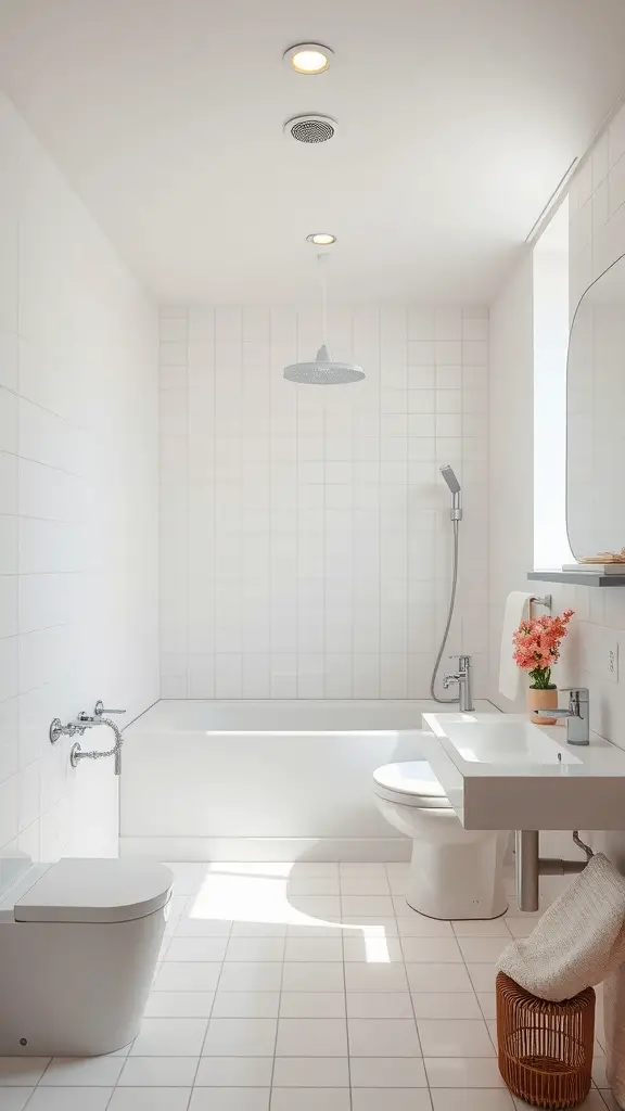 19 Creative Windowless Bathroom Ideas You’ll Love 8 Bright and airy windowless bathroom design with white tiles and modern fixtures.